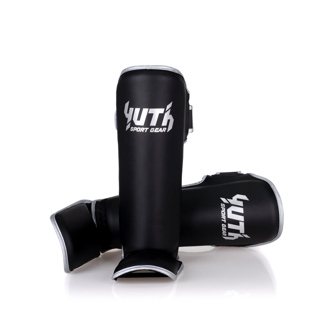 Black/Silver Yuth - Gold Line Shin Guard Front