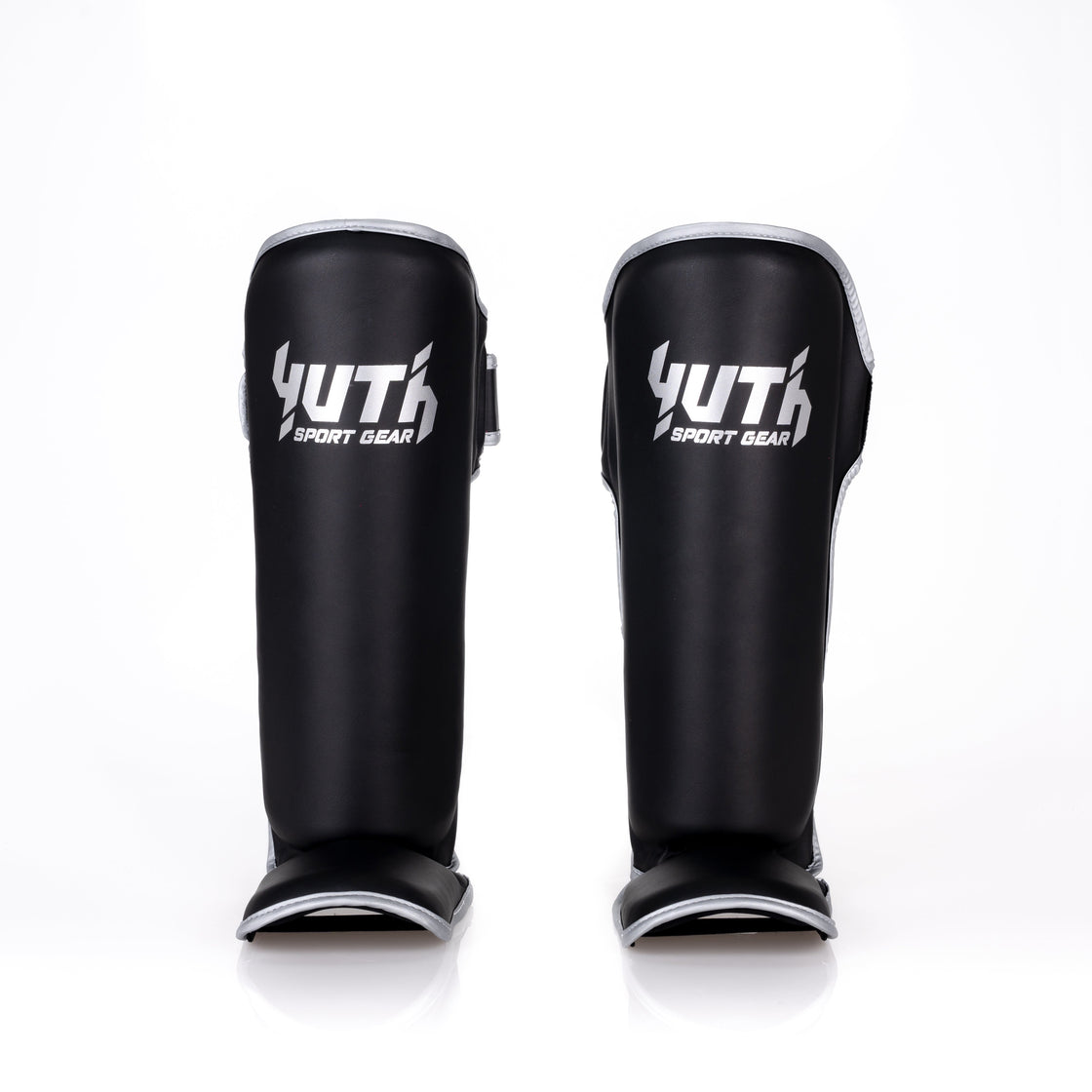 Black/Silver Yuth - Gold Line Shin Guard Front