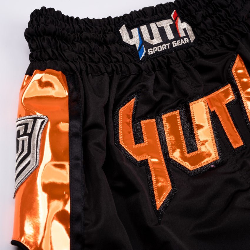 Black/Orange Yuth-Hologram Muay Thai Short Logo Orange