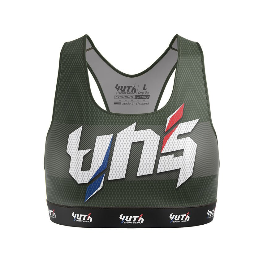 Army Green Yuth Thai Women's Sports Bra Front