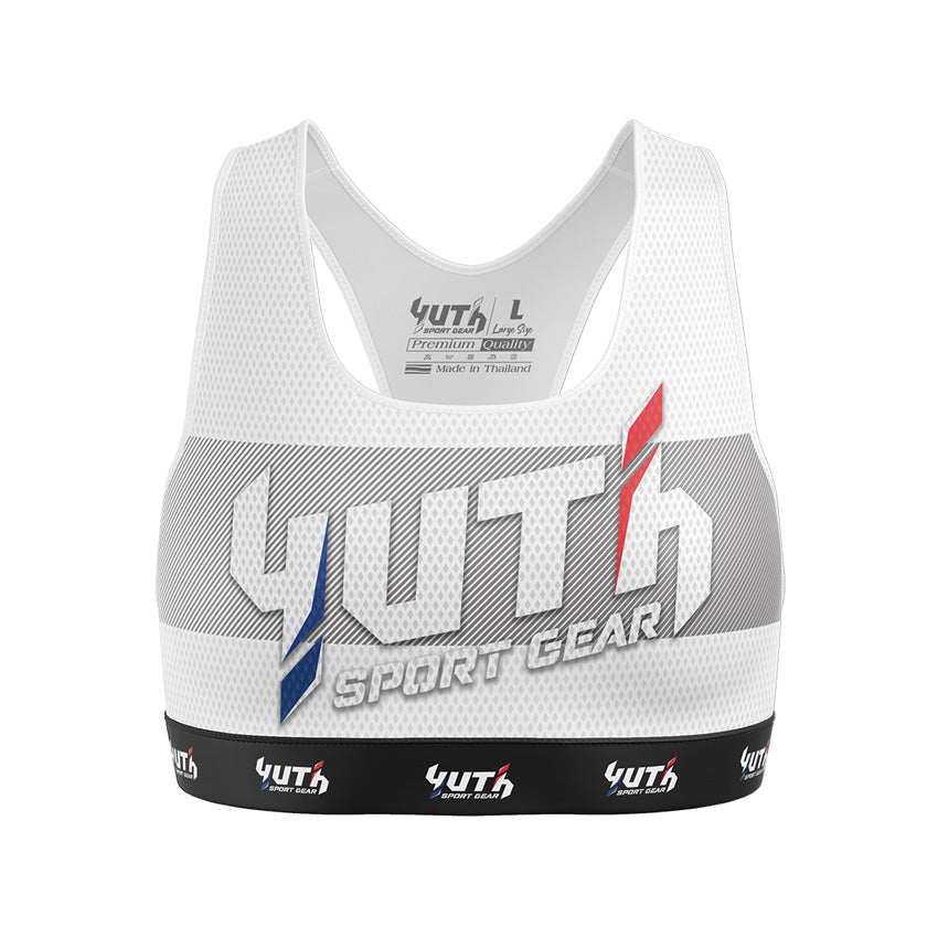 White Yuth Women's Sports Bra Front